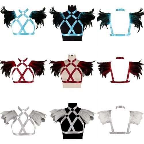 Harness Fashion Cage Bra Feather Accessories Punk Gothic Clothing Womens Stockings Elastic Bondage Suspender Sword Belt