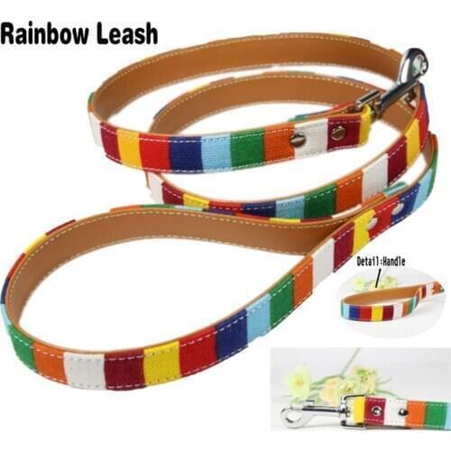 Rainbow Canvas Dog Leash Tape Stripe Training Dogs Leashes 120cm/47" Length Pet Leads for Puppy Medium Large Pets Supplier perro