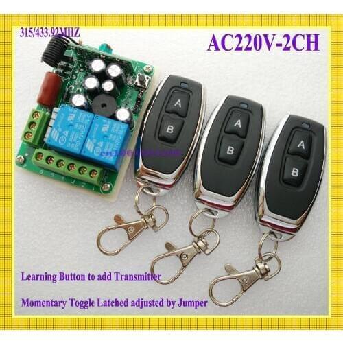 Light Lamp Bulb RC Remote Control Switch AC 220V 2CH Relay Receiver 3Transmitter ASK Smart Home Wireless Lighting Switch 315/433