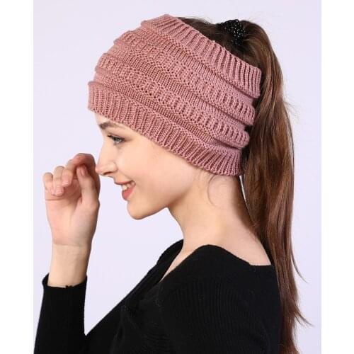 Hair belt of new style qiu winter lady knitting adds wide wash a face to cover cap of wool of empty horsetail fishing hats