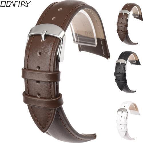BEAFIRY Genuine leather Watch Band 16mm 18mm 20mm 22mm 24mm for samsung Watch Straps Watchband Brown Black White for Men Women