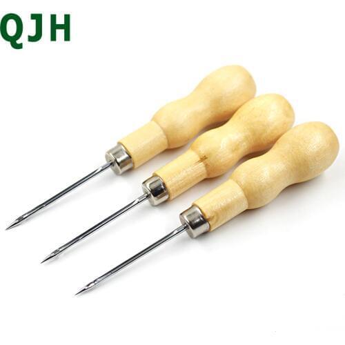 Wooden Handle Leather Craft Awl Hand Sewing Tool Leather Awl Puncher Positioning Drilling Tool Sewing Supplies 1PCS / 2PCS