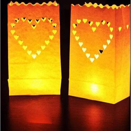 Romantic Heart Tealight Holder Luminaria Paper Lantern Candle Bag Flame Retarded Bag For Christmas Party Wedding