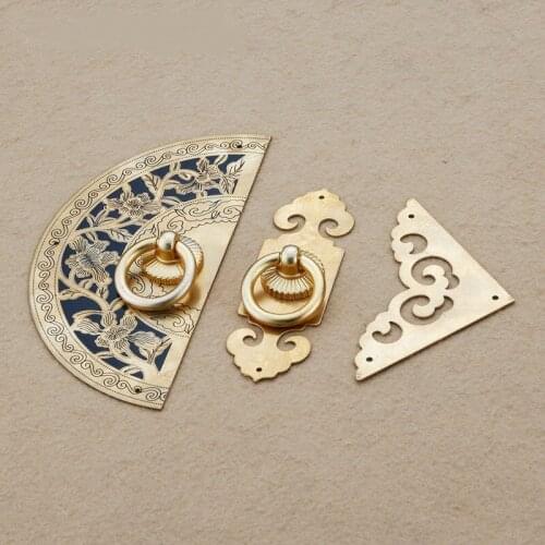 Vintage Chinese Style Sliding Door Handle Brass Knob Drawer Pull for Interior Doors Cabinet Furniture Hardware Door Decoration