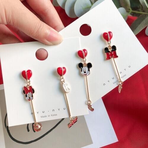 Disney Mickey mouse earring stud doll Accessories Cute cartoon Minnie earrings asymmetrical earrings jewelry