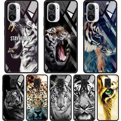 Glass Case for Xiaomi Redmi Note 9S 7 9 8 10 Pro Max 8T 9c 9A 9T Transparent Cover for Redmi K40 K30 K20 Tiger leopard