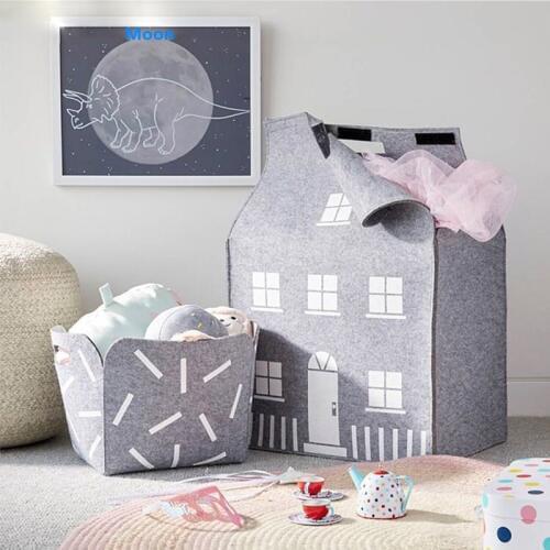 INS Swiss Style Toys House Storage Bag Wool Felt Home Decoration for Clothes Doll and Kids Bauble Organize Box