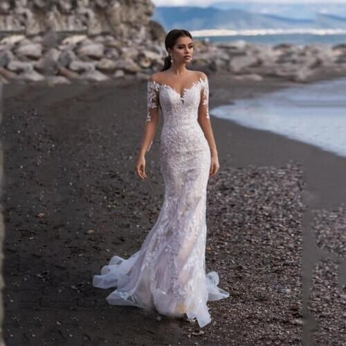 Mermaid Wedding Dress Long Sleeves Boho Bridal Gowns Lace Appliques Robe de soriee Turkey Wedding Gowns