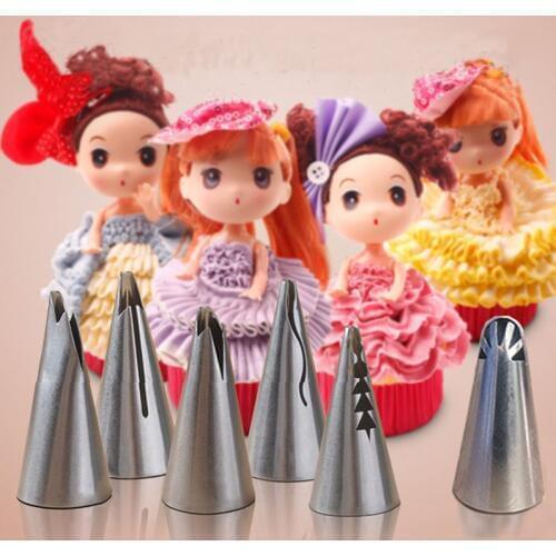 Wedding Cake design 6pcs/set girls skirt dress stainless steel Tips cream cake decorating Russian piping nozzle Free shipping