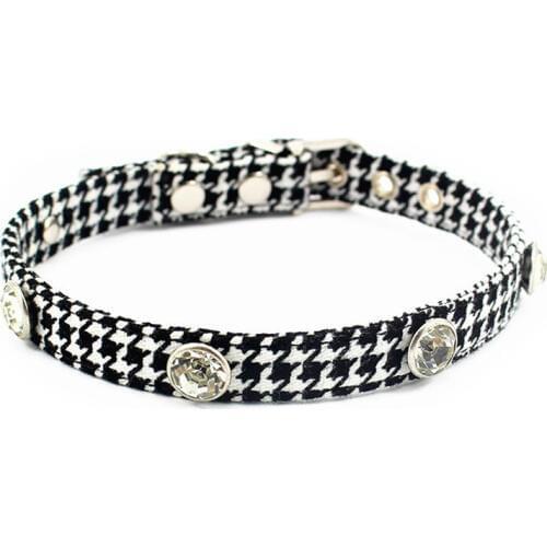 Houndstooth Rhinestones Dog Collar Fashion Retro Collar For Small Dogs Puppies Pup Mini Teddy Samoyed Yorkie Pet Accessories