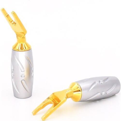 Viborg 4pcs Audio High Performance Pure Red Copper Gold Plated Y Spade Fork Screw Locking Banana Plug Connector