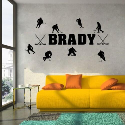Ice Hockey Custom You Name Vinyl Wall Decal Kids Room Decor Boys Rooms Art Mural Removable Wall Stickers