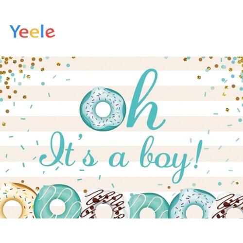 Yeele Girl Boy Donut Baby Shower Photography Background Newborn Sky Blue Stripes Gold Shiny Dots Booth Backdrop Photo Studio