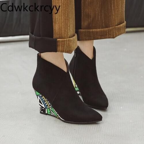 Winter The New fashion Pointed Wedge Martin boots black Sexy banquet Plus cashmere Keep warm High heel Women boots size 34-43