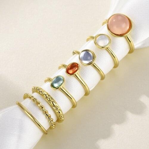 2021 Vintage Summer 8Pcs/Set Fairy Friends Colorful Stone Fashion Finger Rings Korea Hit Rings for Women Girls Party Gift