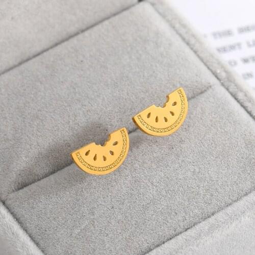 Summer Jewelry Gold Color Watermelon Earrings Boucle D'oreille Femme 2021 Stainless Steel Fruit Small Stud Earrings For Women