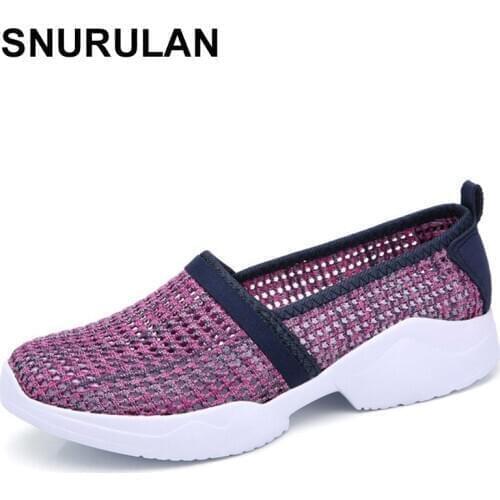 SNURULAN Women sneakers mesh shoes breathable women flat shoes moccasins without lace comfortable Tenis mesh walking shoes women