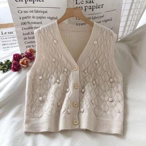 Women Solid Short Loose Sleeveless Knitted Vest Female V-Neck All-match Coats Ladies Knitwear Waistcoat Simple Outwear H517