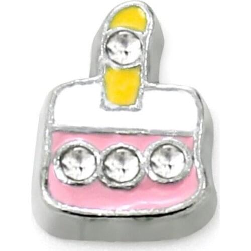 20Pcs/Lot Cake with Candle Alloy Floating Charms Hand-made DIY for Glass Lockets