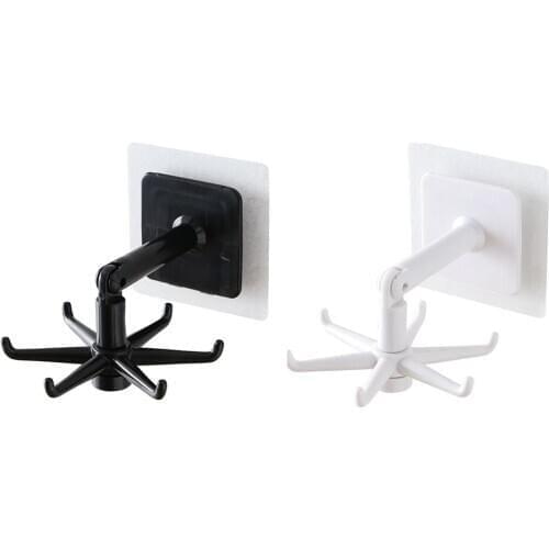 360 Degrees Rotated Storage Hooks Kitchen Self Adhesive 6 Hooks Home Wall Door Handbag Clothes Bag Hanging Racks