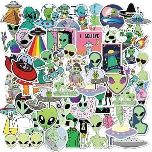 50PCS Outer Space Toys Stickers Children Alien UFO Space Ship Planet Sticker For Scrapbooking Skateboard Waterproof Sticker