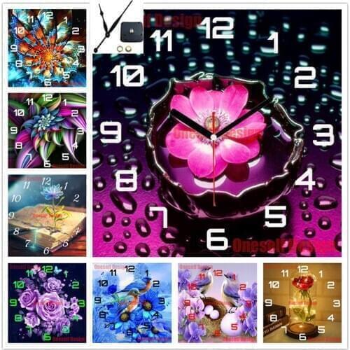 New style diamond mosaic sale clock flower diamond embroidery full set diamond painting flower beaded embroidery decoration home