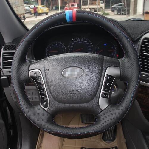 Car- Styling New Anti Slip Swede Leather Steering Wheel Stitch on Wrap Cover For Hyundai Santa Fe 2012
