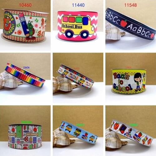 Free shipping 10 yards cartoon printed back to school grosgrain ribbon 10460