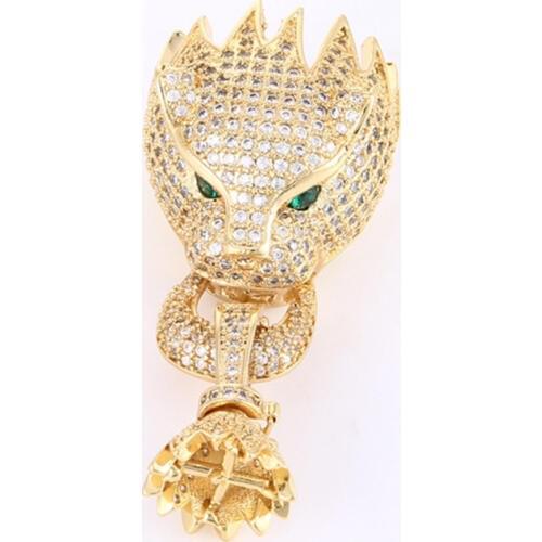 Big Size 50*23mm Luxury Zircon Crystal Leopard Charm Pendants For DIY Pearls Beaded Tassel Chain Bracelet Necklace Accessories