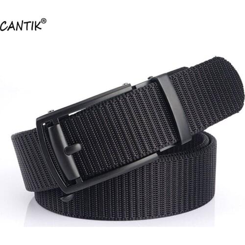 CANTIK Fashion Design Black Automatic Buckle Metal Quality Striped Nylon & Canvas Belts Men Jeans Accessory 3.5cm Width CBCA274