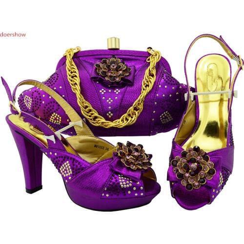 Doershow Fashion Party Shoes And Bags To Match 11cm Fashion African Shoes and Bag Sets Italian Shoes Matching With Bags HSK1-40