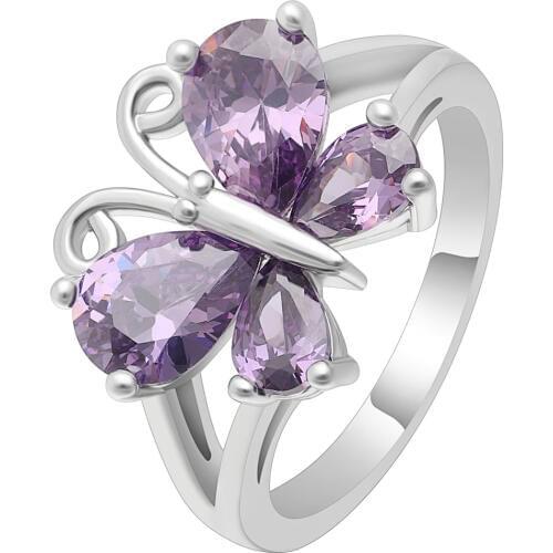 Hainon Luxury Purple Cz Crystal Butterfly Rings for Women Jewelry Fashion Silver Color Finger Ring Wedding Engagement Jewelry