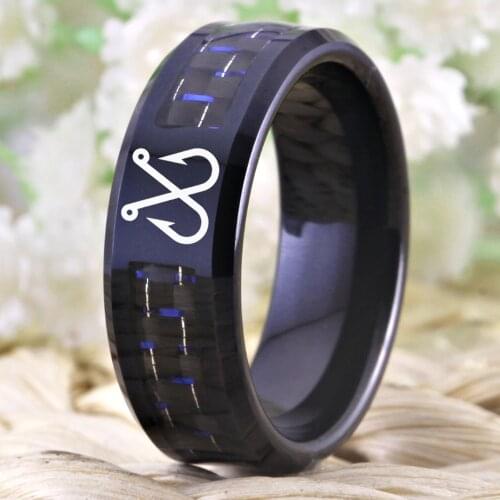 CUSTOM ENGRAVING Black Tungsten With Fiber Inlay Ring Outdoor Wedding Ring for Woman Hunting Design Engagement Parry Ring