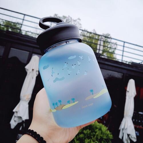 Korean Cute Water Bottle Frosted Glass Filter Stylish Water Bottles Women Lid Summer Unique Garrafa Tea Infuser Bottle AB50WB