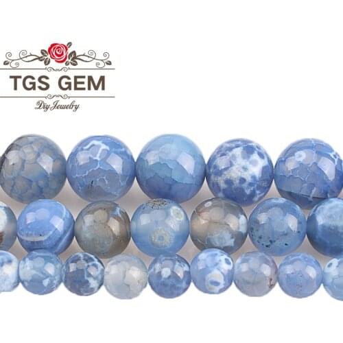 Natural Stone Beads Blue Cracked Fire Agates Dragon Vein Agates Round Loose Beads DIY For Bracelet Jewelry Making 6 8 10MM