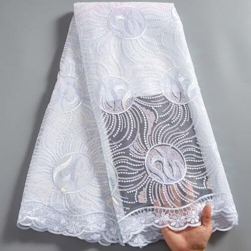 SJD LACE White French Sequins Tulle Lace Fabric 2021 New Afircan Sequins Fabric 5 Yards Embroidery Dresses For Women Party A2515