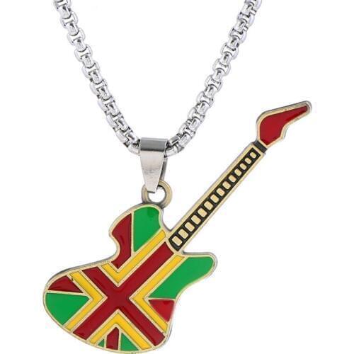 Fashion Punk Guitar Stainless Steel Necklace Unisex Alloy Statement Pendant Casual Long Chain for Women Men Vintage Rock Jewelry