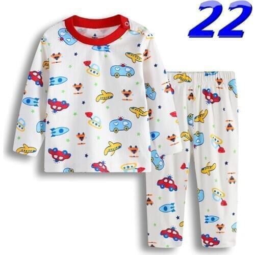 Cartoon Baby Pajamas Clothes Suit 100% Cotton Boys Sleepwear Plane Car Children Sleep Sets Long Sleeve Girls Nightwear Set PJS