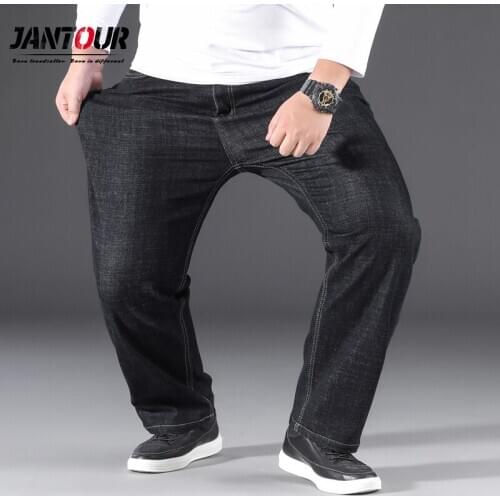 2021 New Mens Jeans Straight Large Size 42 44 Mens Classic Black Loose Denim Trousers Male Wide Leg Pants Fashion Men Clothing