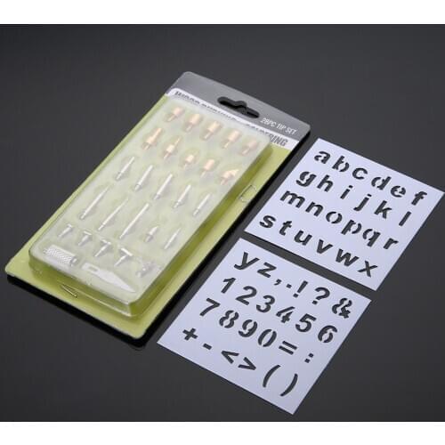 28pcs/set Wood Burning Pen Tips & Stencil Set Soldering Iron Tool Kit Carving Burner