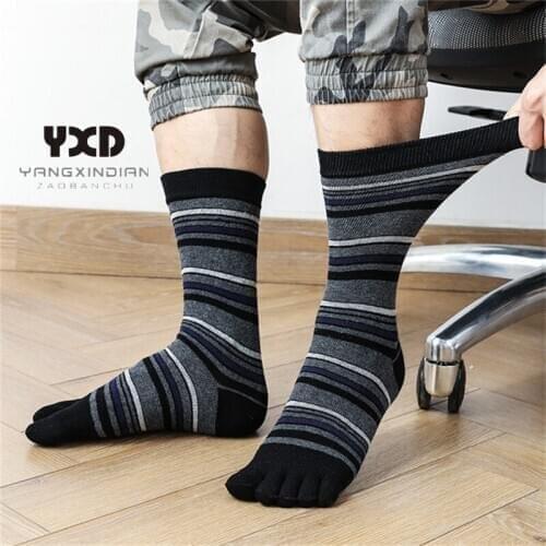 10 Pairs/Mens Socks Men Cotton New Japanese Style Comfort Five Finger Stripe High Socks With Separate Toes Long Socks Wholesale