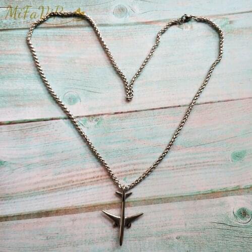 MiFaViPa Stainless Steel Aircraft Necklace For Men Gift Plane Pendant Necklace Airplane Chain Handmade Fashion Jewelry 1 Piece