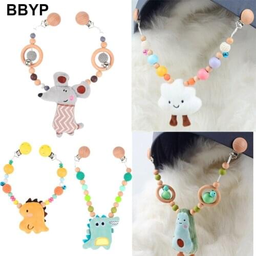 Plush Toys Baby Rattle Wood Teether Baby Bed Hanging Rattles Make Noise Educational Avocado Montessori Doll Bracelet Pram Clip