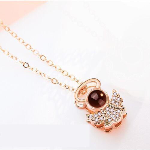 2020 VALENTINE GIFT Rose Gold Plated Link Chain Projective 100 Language I Love You Angel Pendant Necklace Jewelry For Women