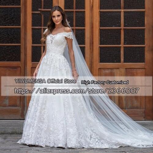 Romantic Short Sleeves Ball Gown Wedding Dresses 2021 V Neck Appliques Off Shoulder Bridal Dress Custom Vestido De Fiesta Boda