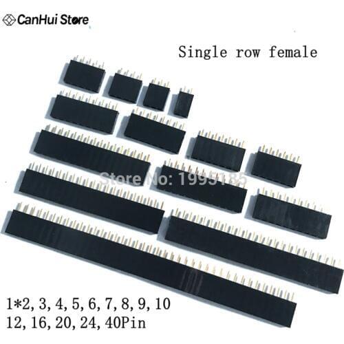 Pitch 2.54mm 1x2/3/4/5/6/7/8/9/10/12/16/20/24/40 Pin Stright Female Single Row Pin Header Strip PCB Connector Single Row Mother