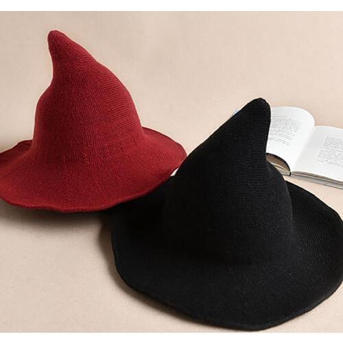 Fashion Winter Korean Knitted Pointy Witch Bucket Hat Solid Color Warm Breathable Women Cap