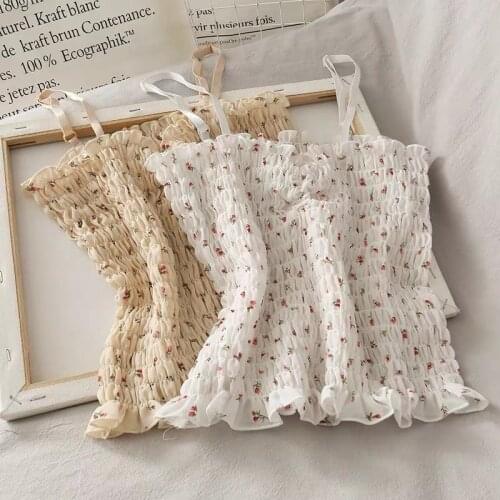 Sweet girl style flower suspender top female summer chiffon floral small vest cute short paragraph shoulder strap top