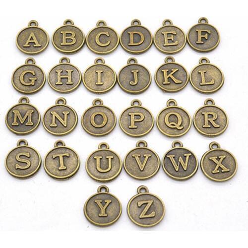 Alloy Round Shape DIY 26 Alphabet English Letters Pendant Charms Jewelry Making