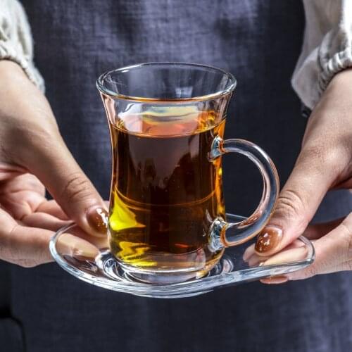 Glass coffee cup, tea cup, hot drink cup, European exquisite black tea cup with plate, imported from Turkey